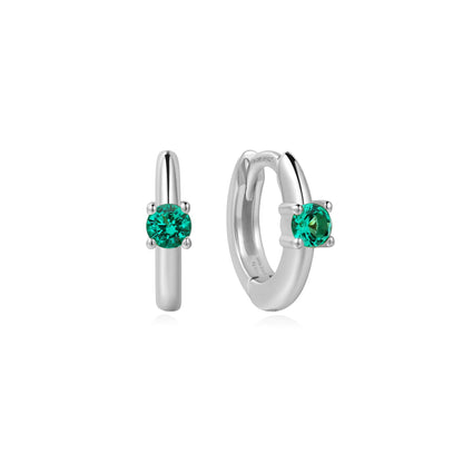 Silver Green Huggie Hoop Earrings