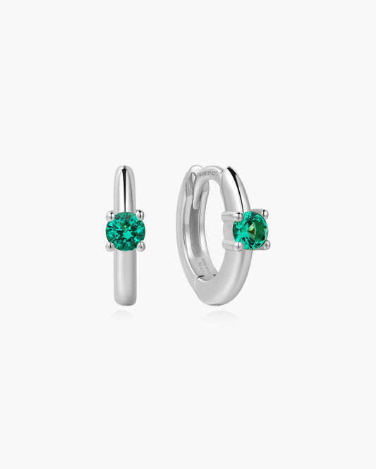 Silver Green Huggie Hoop Earrings
