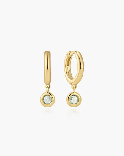 Gold Dangling Mint Green Huggie Hoop Earrings