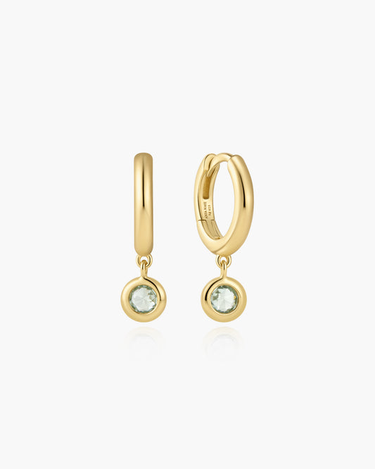 Gold Dangling Mint Green Huggie Hoop Earrings