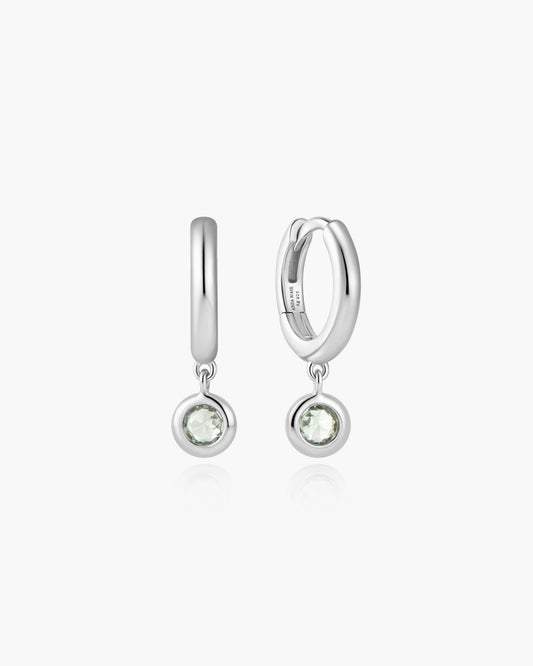 Silver Dangling Mint Green Huggie Hoop Earrings