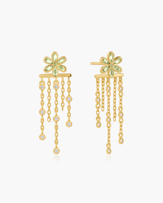 Gold Floral Tassel Drop Stud Earrings