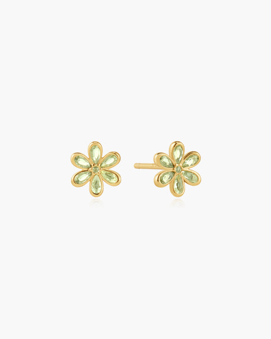 Gold Mint Green Floral Stud Earrings