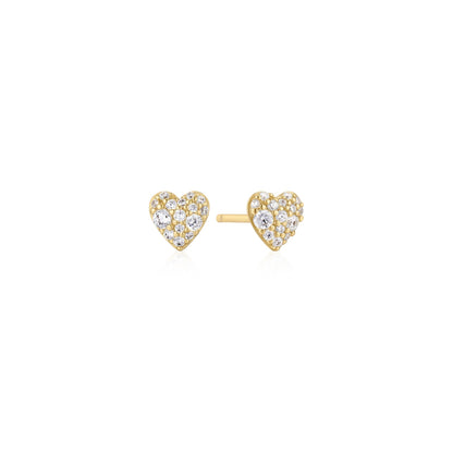 Gold Pavé Heart Stud Earrings