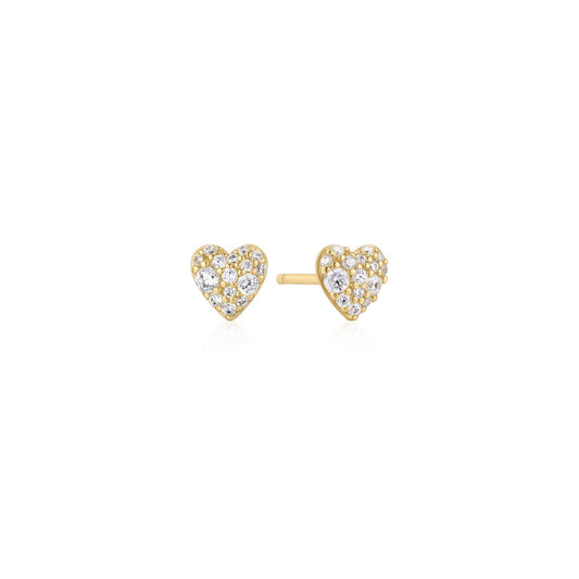 Gold Pavé Heart Stud Earrings