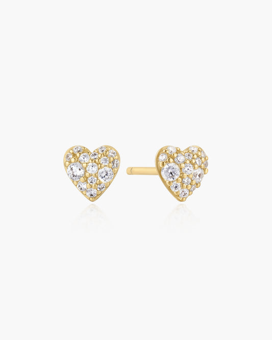 Gold Pavé Heart Stud Earrings