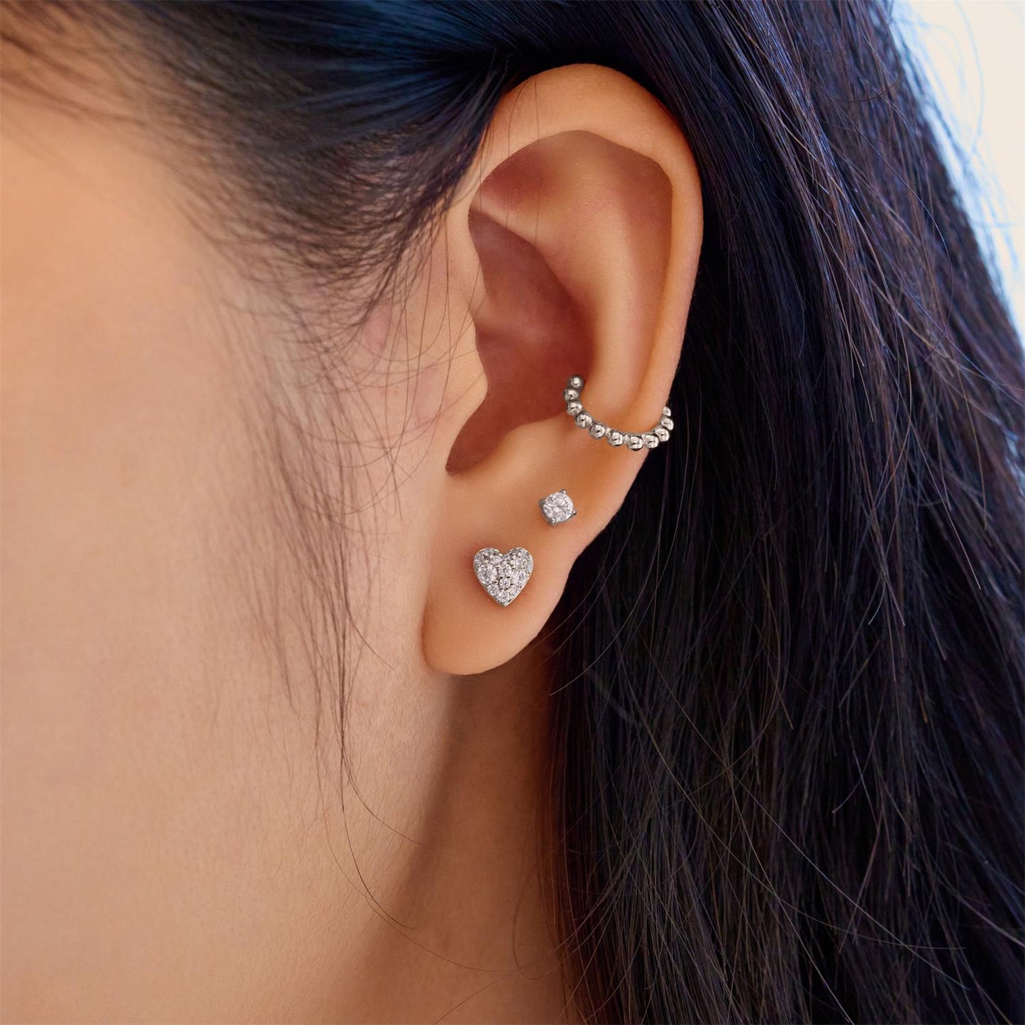 Silver Pavé Heart Stud Earrings