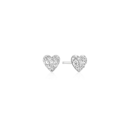 Silver Pavé Heart Stud Earrings
