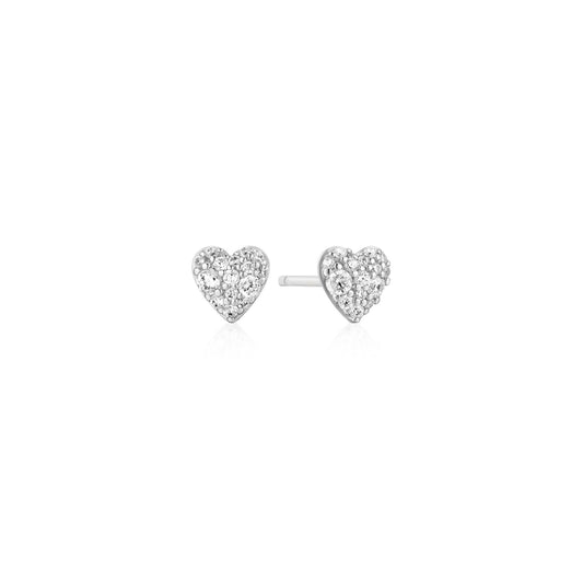 Silver Pavé Heart Stud Earrings