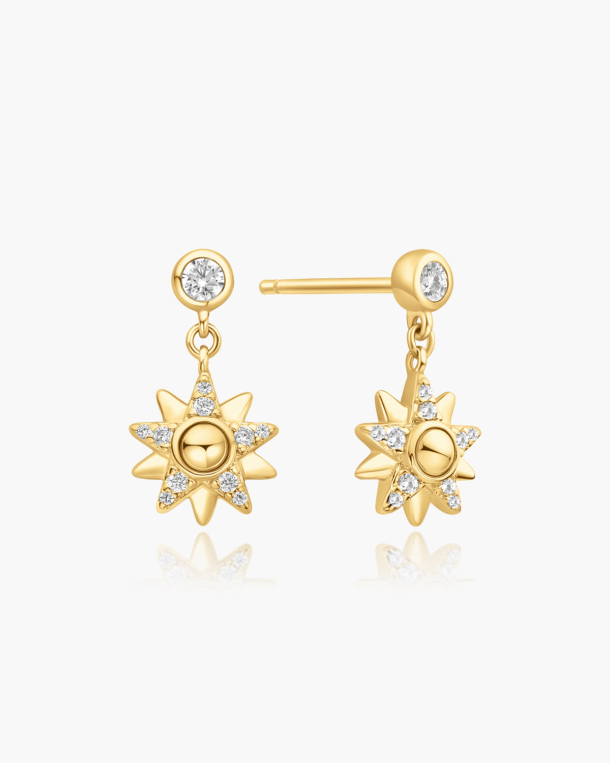 Gold Sunburst Dangle Stud Earrings