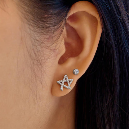 Silver Asymmetric Five-Point Star Stud Earrings