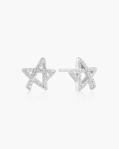 Silver Asymmetric Five-Point Star Stud Earrings