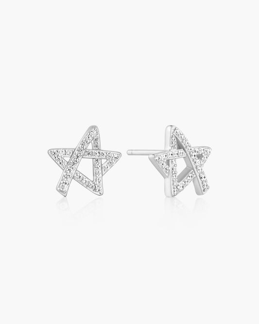 Silver Asymmetric Five-Point Star Stud Earrings
