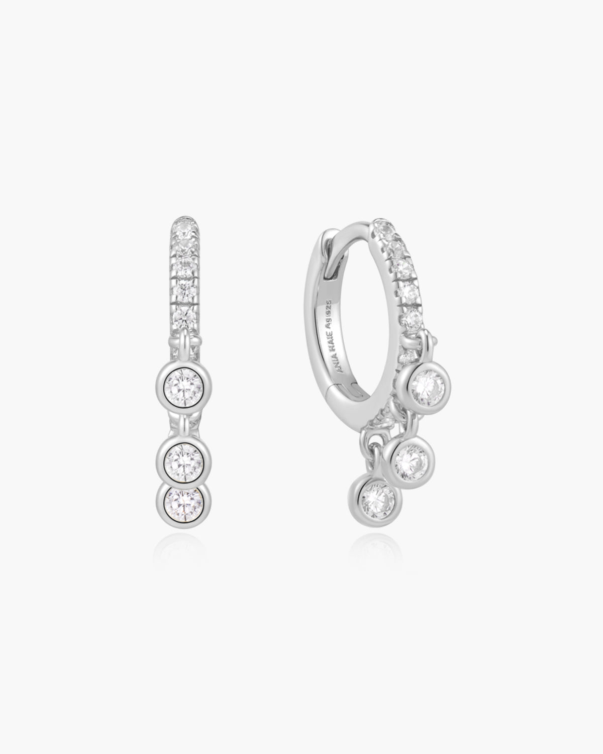 Silver Trio-Drop Huggie Hoop Earrings