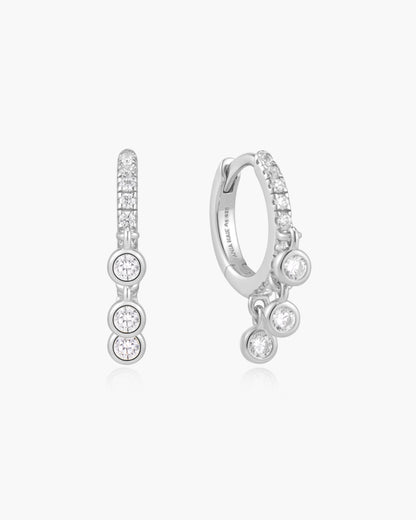 Silver Trio-Drop Huggie Hoop Earrings