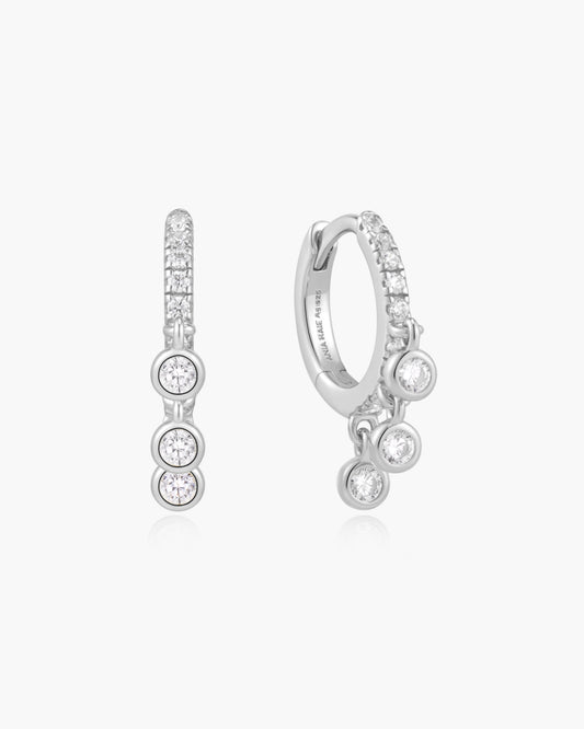Silver Trio-Drop Huggie Hoop Earrings
