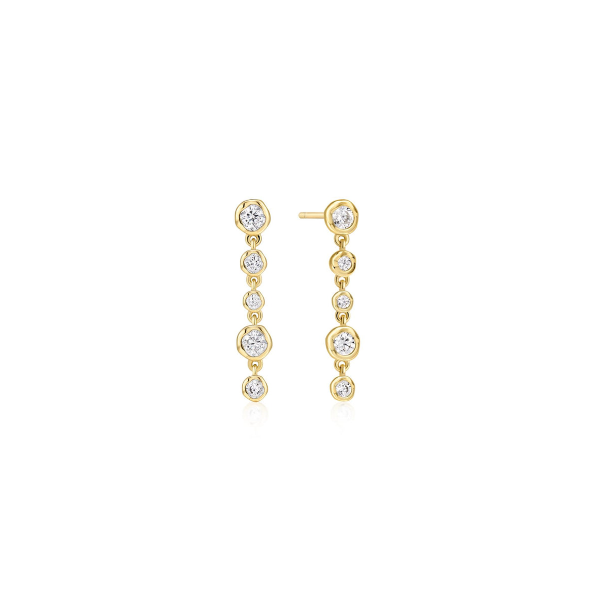 Gold Molten Cascade Bezel-Set Drop Stud Earrings