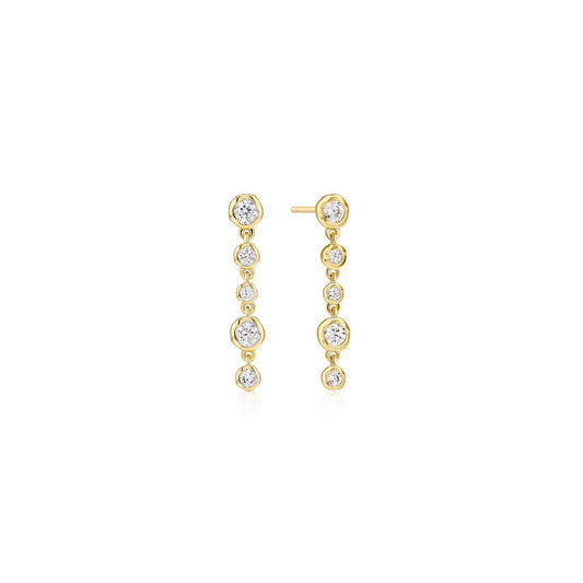 Gold Molten Cascade Bezel-Set Drop Stud Earrings