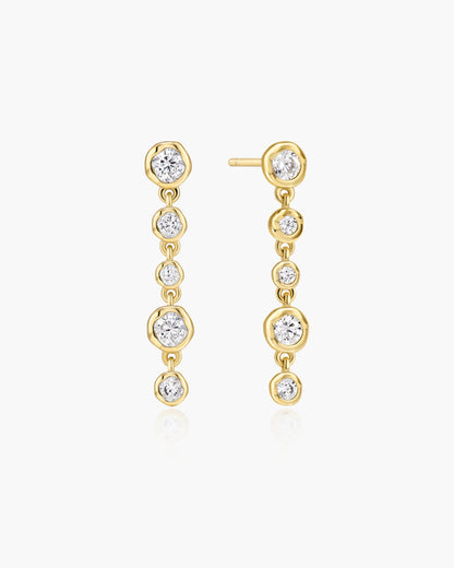 Gold Molten Cascade Bezel-Set Drop Stud Earrings
