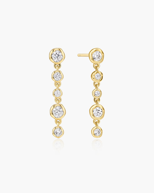 Gold Molten Cascade Bezel-Set Drop Stud Earrings