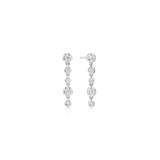 Silver Molten Cascade Bezel-Set Drop Stud Earrings