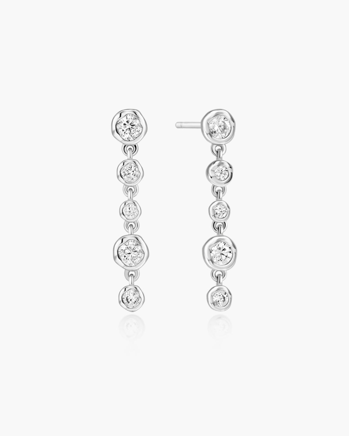 Silver Molten Cascade Bezel-Set Drop Stud Earrings
