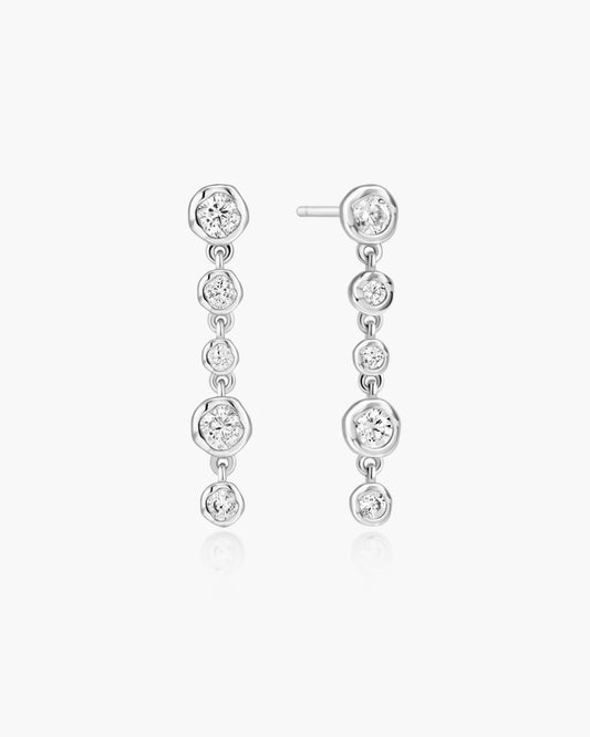 Silver Molten Cascade Bezel-Set Drop Stud Earrings