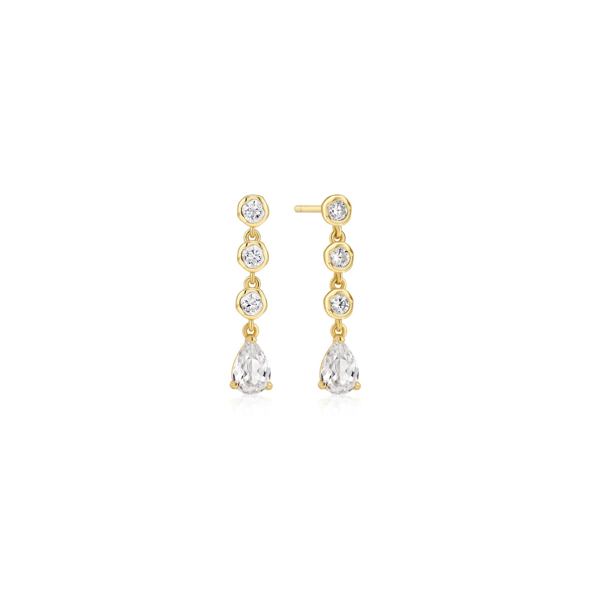 Gold Molten Cascade Bezel-Set Teardrop Stud Earrings
