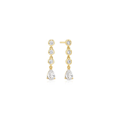 Gold Molten Cascade Bezel-Set Teardrop Stud Earrings