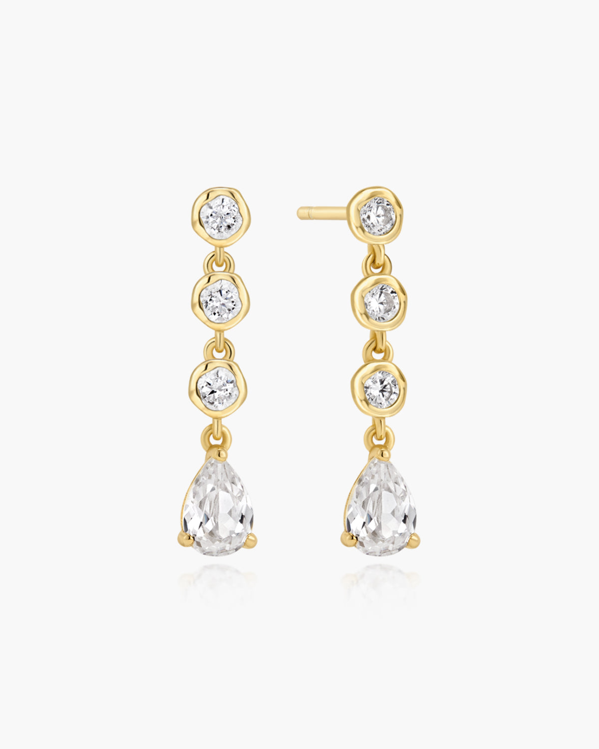Gold Molten Cascade Bezel-Set Teardrop Stud Earrings