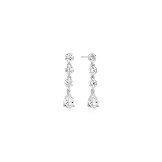 Silver Molten Cascade Bezel-Set Teardrop Stud Earrings