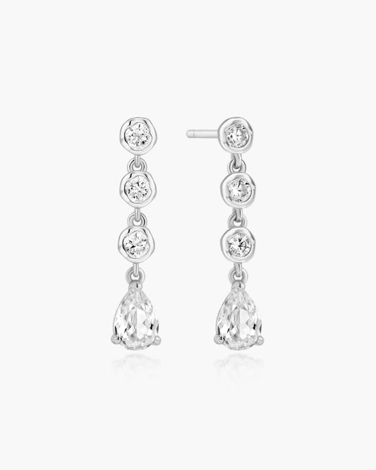 Silver Molten Cascade Bezel-Set Teardrop Stud Earrings