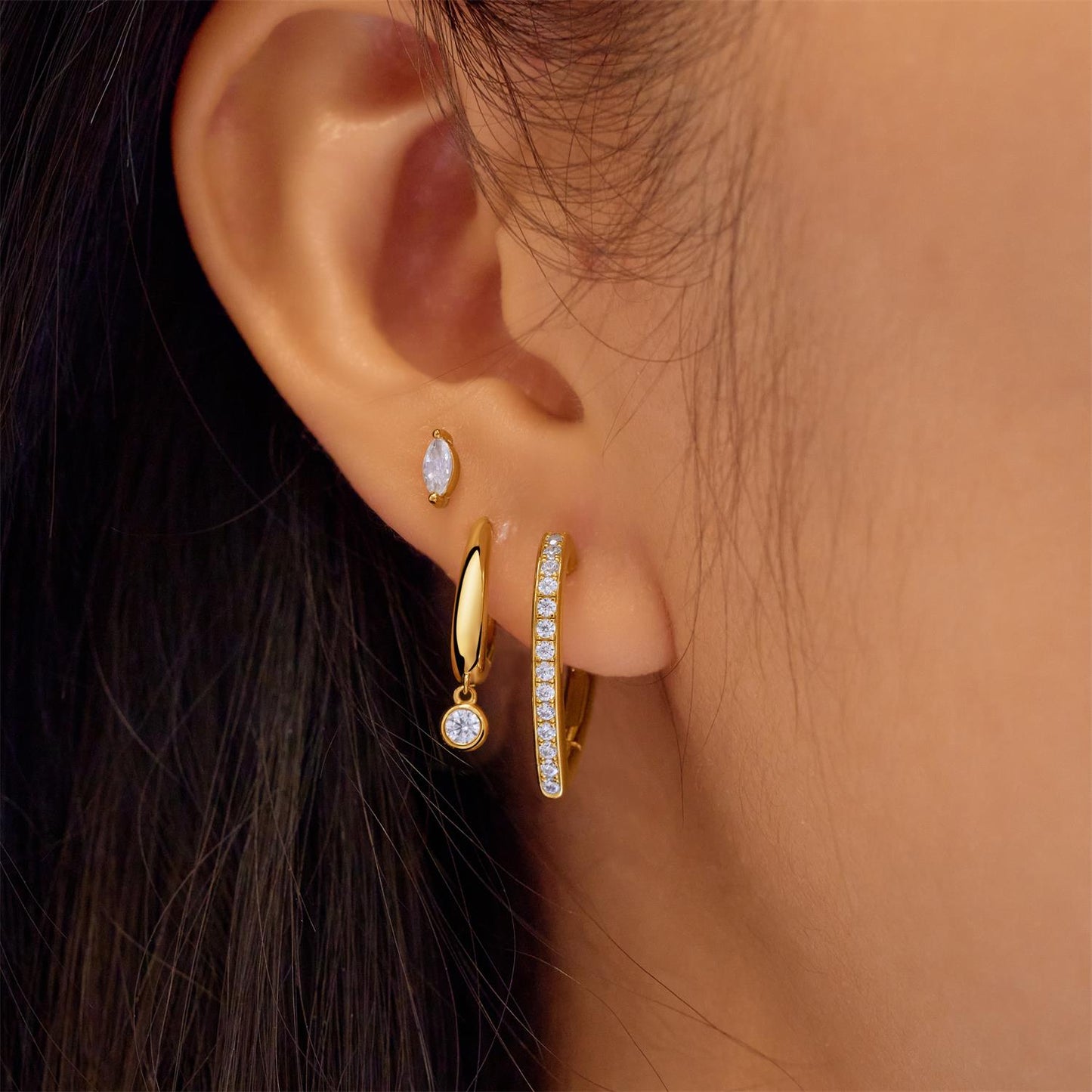 Gold Medium Sparkle Heart Huggie Hoop Earrings