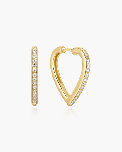 Gold Medium Sparkle Heart Huggie Hoop Earrings