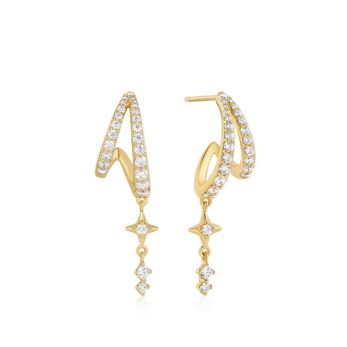 Gold Star Drop Stud Earrings