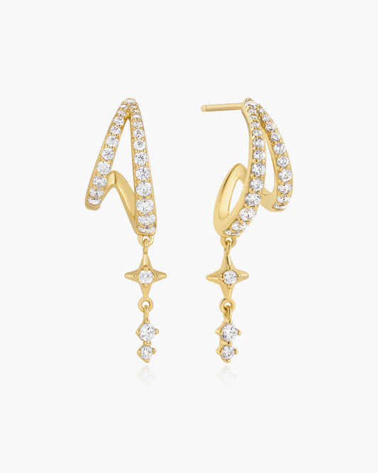 Gold Star Drop Stud Earrings