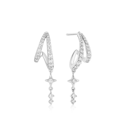 Silver Star Drop Stud Earrings