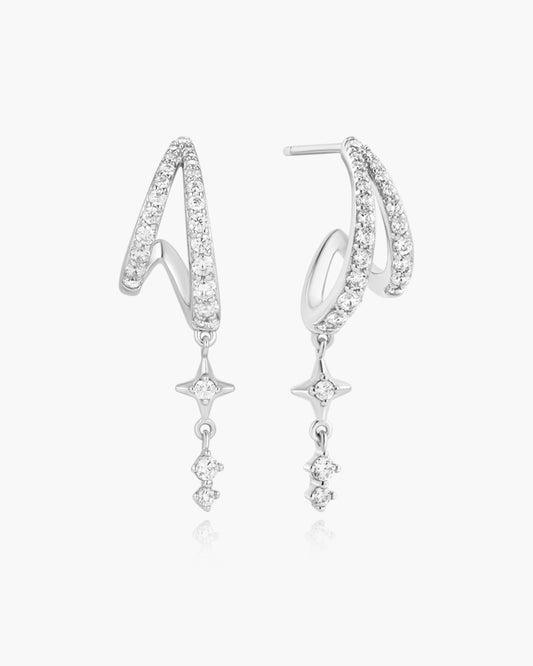Silver Star Drop Stud Earrings