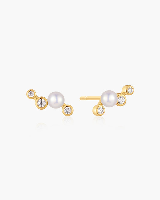 Gold Zig-Zag Shell Pearl Stud Earrings