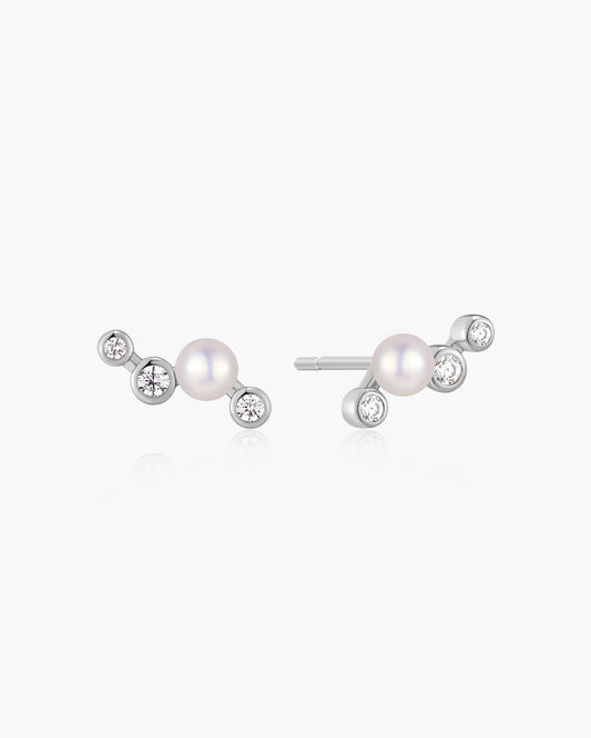 Silver Zig-Zag Shell Pearl Stud Earrings