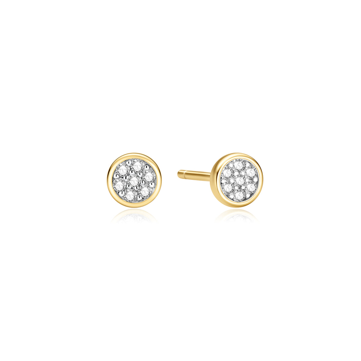 Gold Small Pavé Disc Stud Earrings