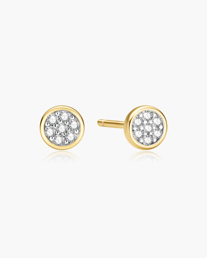 Gold Small Pavé Disc Stud Earrings
