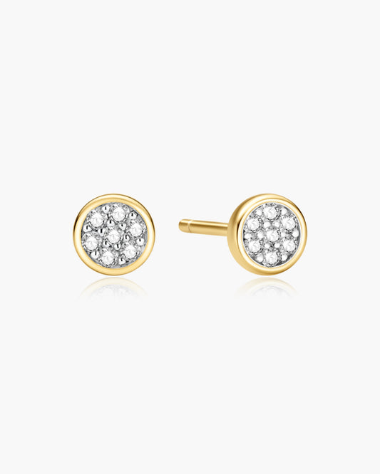Gold Small Pavé Disc Stud Earrings