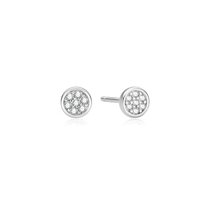Silver Small Pavé Disc Stud Earrings