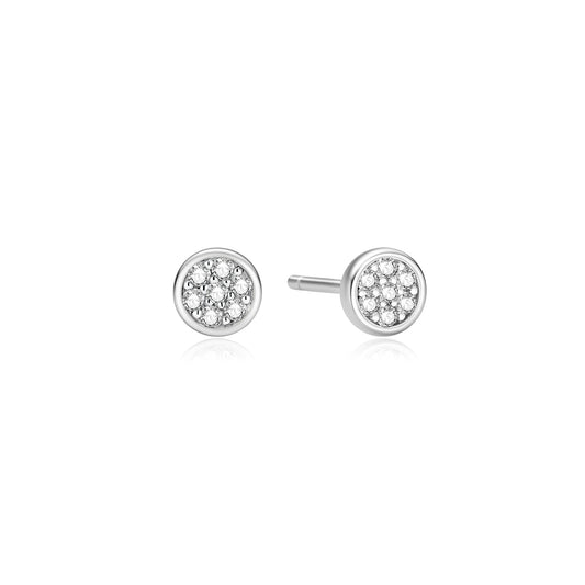 Silver Small Pavé Disc Stud Earrings