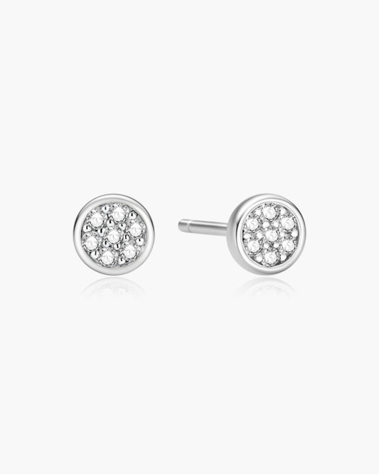Silver Small Pavé Disc Stud Earrings