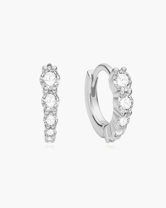 Silver Graduated Sparkle Huggie Hoop Earrings