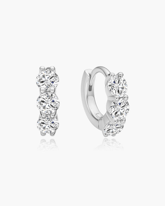 Silver Trio Sparkle Huggie Hoop Earrings
