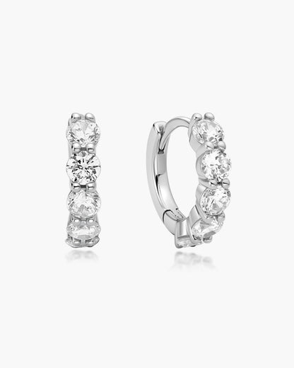 Silver Quintet Sparkle Huggie Hoop Earrings