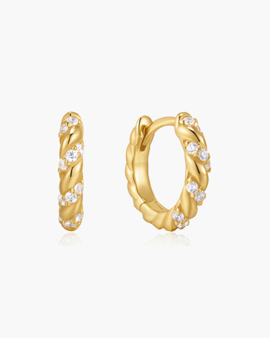Gold Sparkle Twisted Huggie Hoop Earrings
